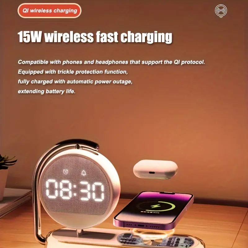 Fantasy Tropical Night Light & Wireless Charger Stand with Digital Alarm Clock