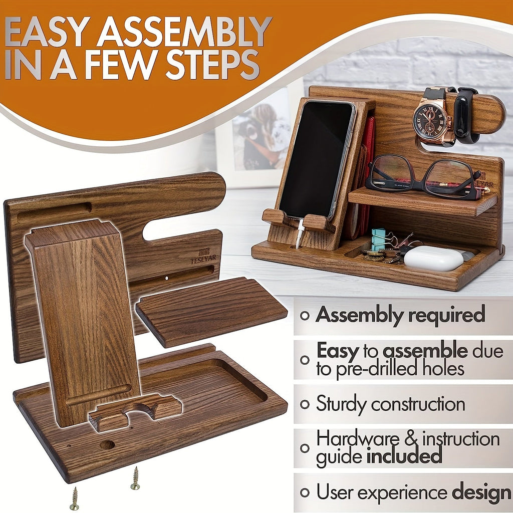 Wooden Phone & Watch Holder, Key & Wallet Organizer