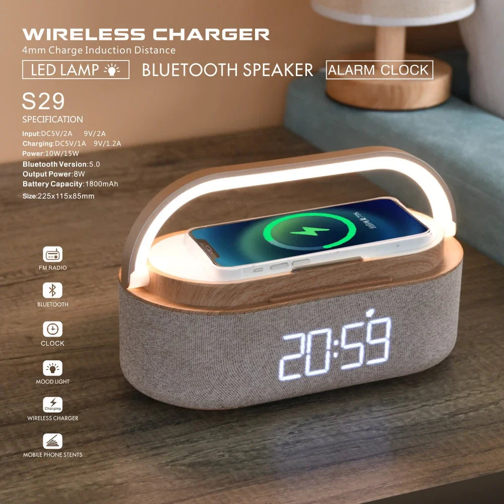NNEOBA Bluetooth Speaker with Wireless Charging & Alarm Clock