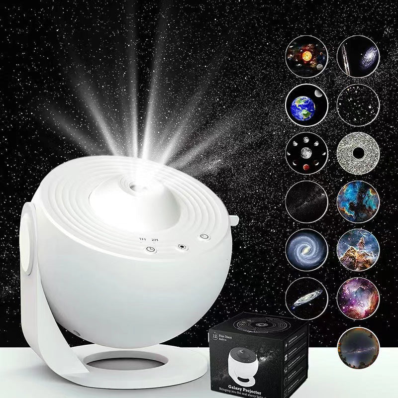 NNEDSZ High-Definition Focusable Starry Galaxy Projector Lamp - Creative Bedroom Mood Light with 13 Film Slides (White)