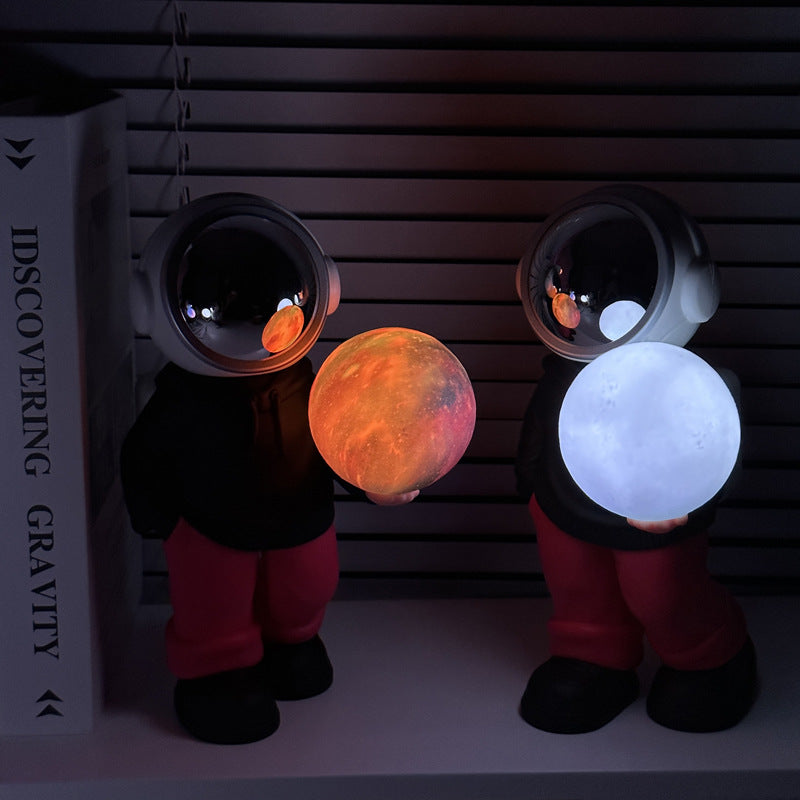 NNEDSZ Holding the romantic moon (grey top + navy blue pants) Creative Astronaut Bluetooth Speaker with 3D Starry Sky Lighting, Portable Wireless Moon Lamp Speaker - Perfect Gift for Space Enthusiasts