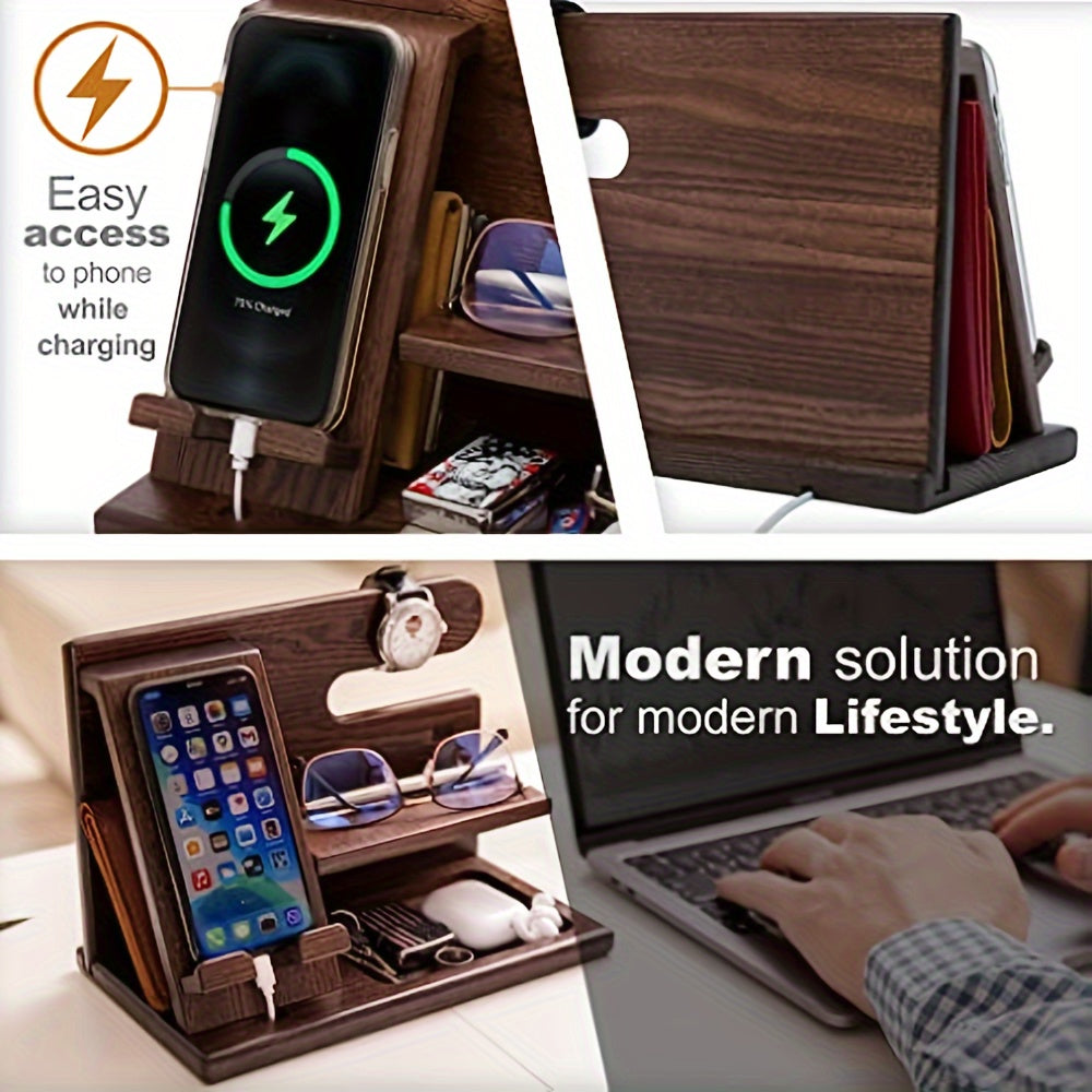 Wooden Phone & Watch Holder, Key & Wallet Organizer