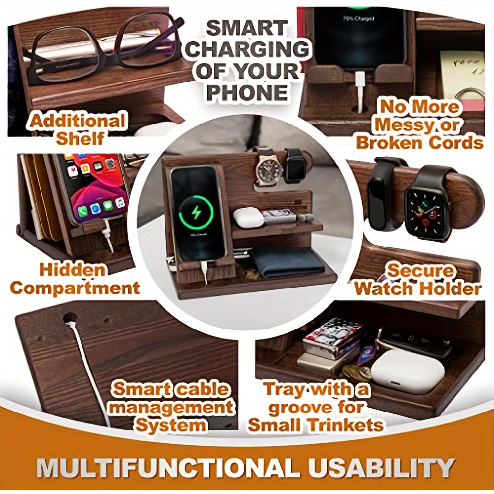 Wooden Phone & Watch Holder, Key & Wallet Organizer